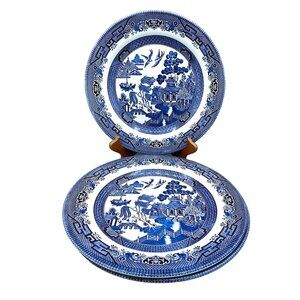 2- Churchill Blue Willow 10" Dinner Plates Made in Columbia